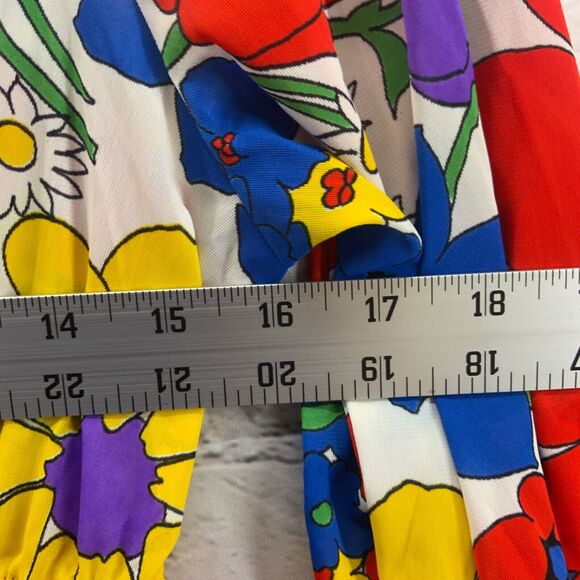 Vintage 70’s Psychedelic Bright Floral Print Sheer House Lounge Dress Groovy Mod - Picture 9 of 11